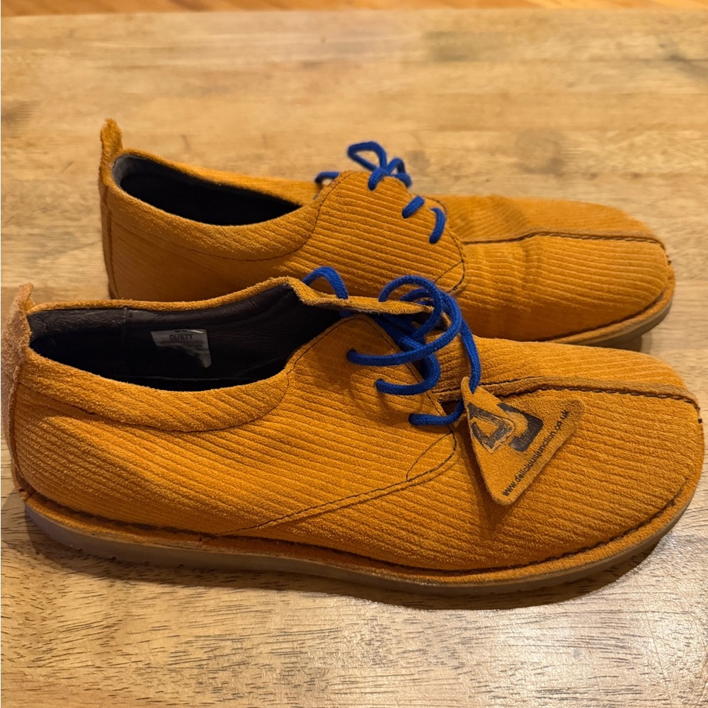 Delicious Junction Women’s Orange Corduroy Shoes with Blue Laces